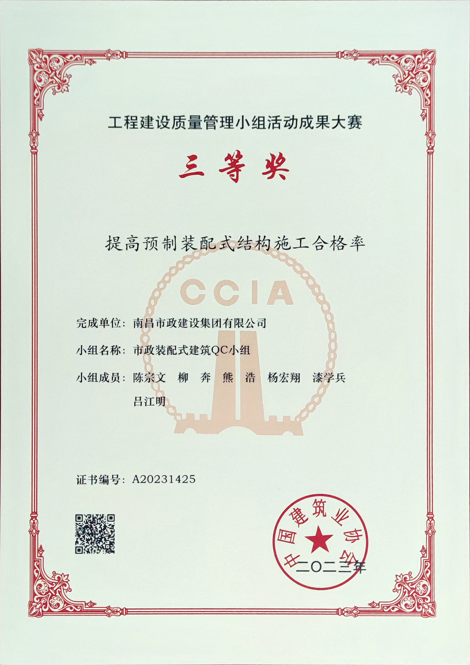 南昌市政建設(shè)集團(tuán)獲工程建設(shè)質(zhì)量管理小組活動成果大賽獎(jiǎng)項(xiàng)